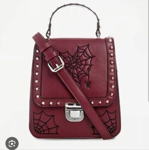 Disturbia Burgundy Spiderweb Crossbody Bag with Silver Hardware